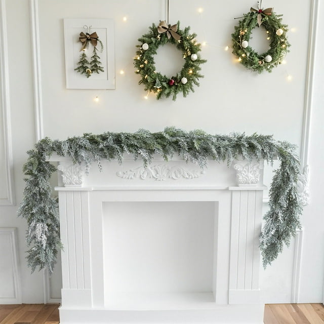 PEONAVET Christmas Garland 180cm Simulated Flocked Rattan Needles and Rattan Strips Christmas Decoration
