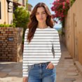 thumbnail image 4 of Women's Black White Striped Print Raglan Sleeve Round Neck Sweatshirt, Long Sleeve Soft Rayon Blend Pullover Top with Loose Fit for Fall Season, Casual Streetwear and Legging Pairing Outfits Grey L, 4 of 9