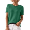 thumbnail image 3 of Oversized Sweaters for Women Solid Color Casual Crew Neck Knit Tops Loose Short Sleeve Sweater Blend Knitwear, 3 of 5