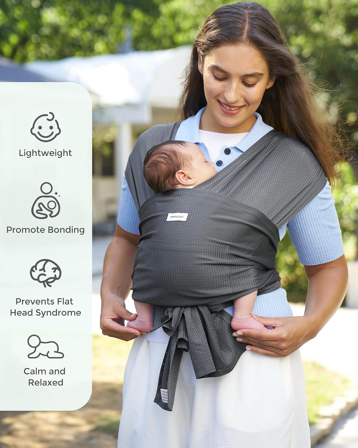 Momcozy Baby Wrap Carrier, Adjustable Baby Carriers for Newborn to Toddler 8-35 lbs, Cooling, Breathable and Lightweight Baby Wrap