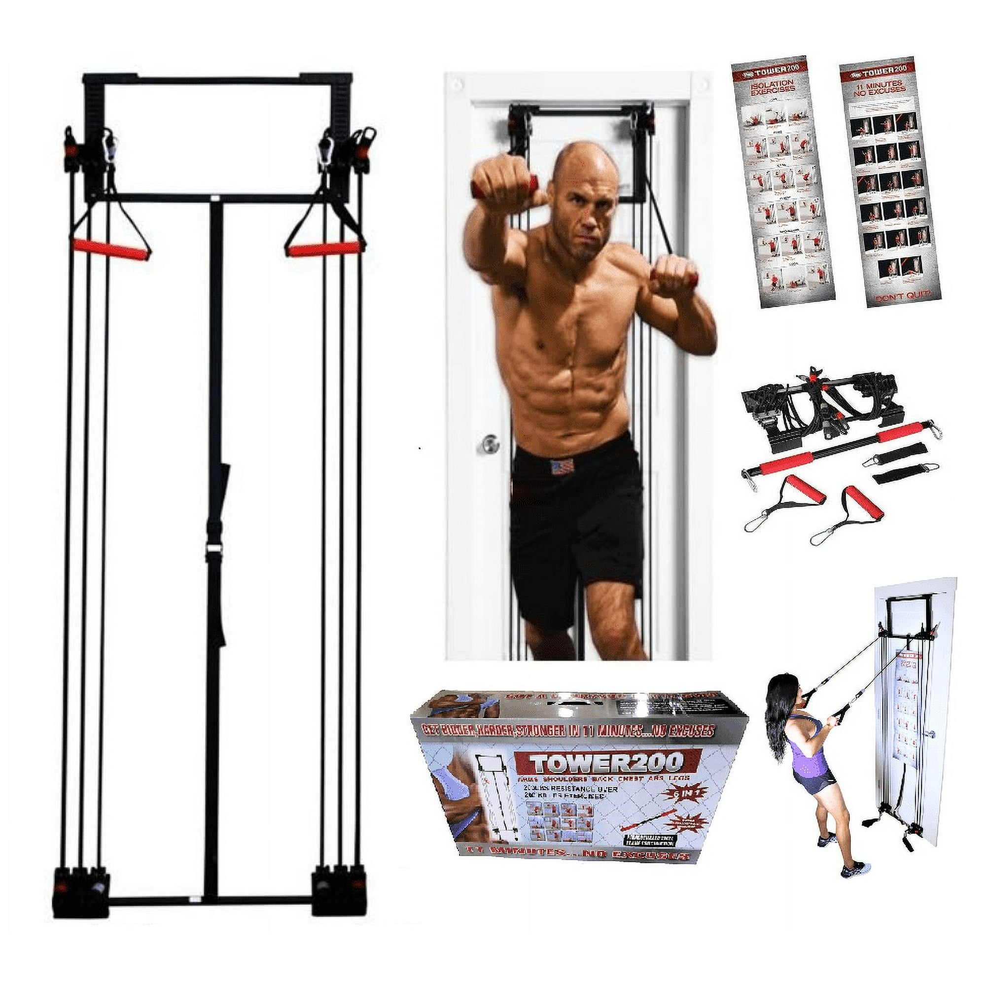 Tower 200 Complete Door Gym Full Body Workouts Fitness Exercise Strength Training Home Gym System Over 200 Upper Body Lower Body Workouts with Accessories Included Walmart