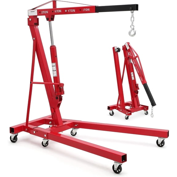 Riedhoff 2 Ton Hydraulic Engine Hoist, Cherry Picker, 4400 lbs, No Lever,  Red