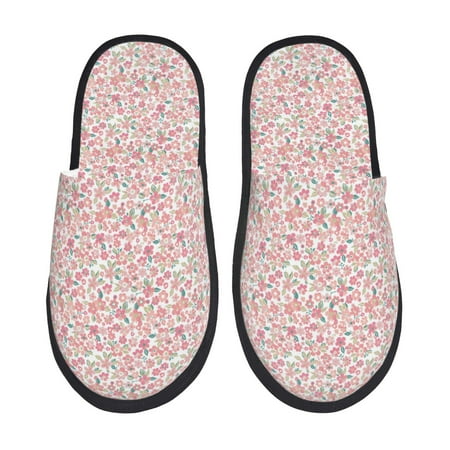 Balery Floral Retro Style Slient Indoor Furry Fleece Comfort House Shoes Soft Non-Slip Home Shoes Cotton slippers House Slippers-- Large