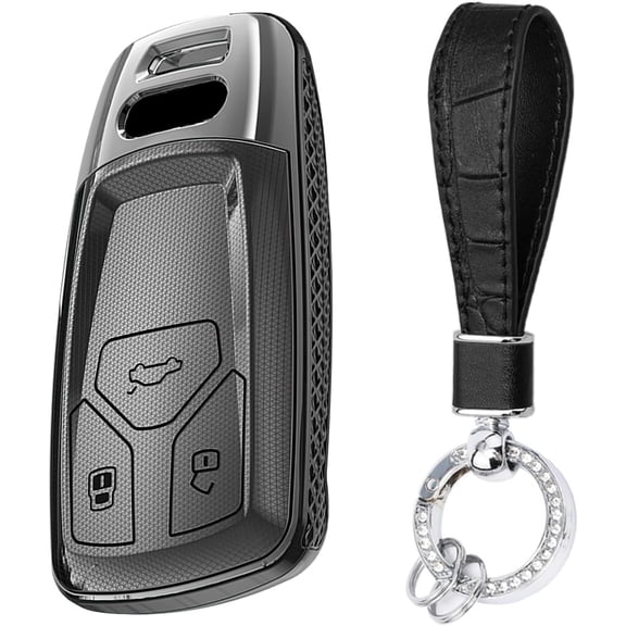 Key Fob Cover Compatible with Fit for Audi A3 A8 TTS RS R8 SQ5 Q3 Q5 Q7, PC Key Protective Cover Keyless Keychain Holder Keychain Case Holder Protector,A Black