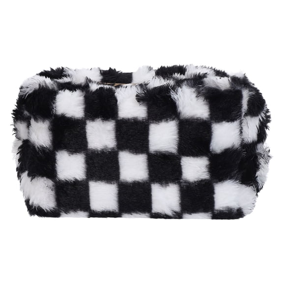 DRAFIDEEP Soft Plush Checkered Pencil Organizer Bag for Stationery and Travel Use