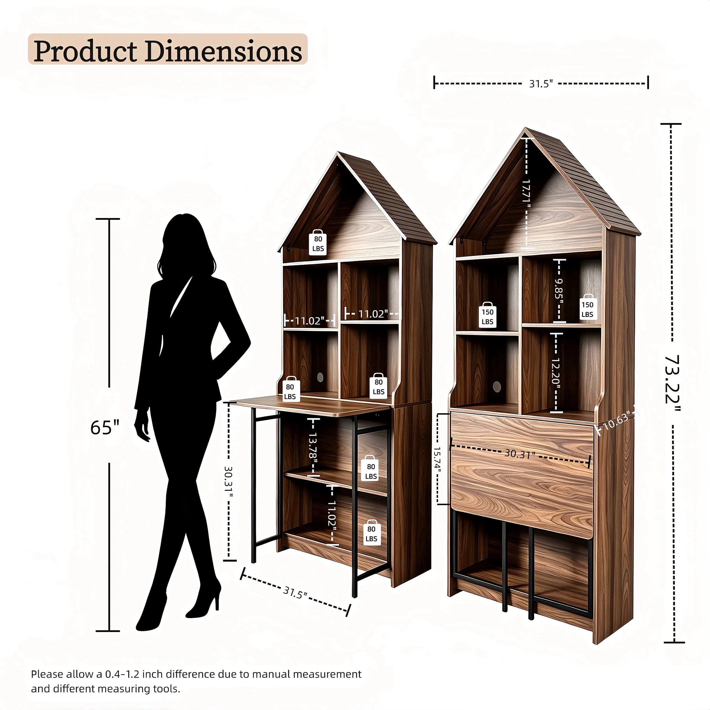Astoutdoor Folding Craft Desk with Storage Shelves, Convertible Hideaway Desk to Bookshelf, Foldable Desk for Small Spaces