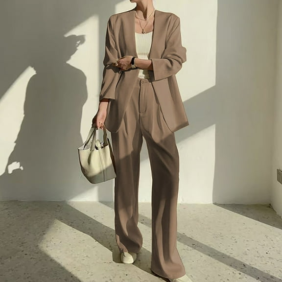 Fashion Outfits Set for Women Sweater Pant Sets Women 2 Piece Outfits Women's Casual Lattice Color Suit Long Sleeve Blazer  Long Pants Two piece Set Get it Fast