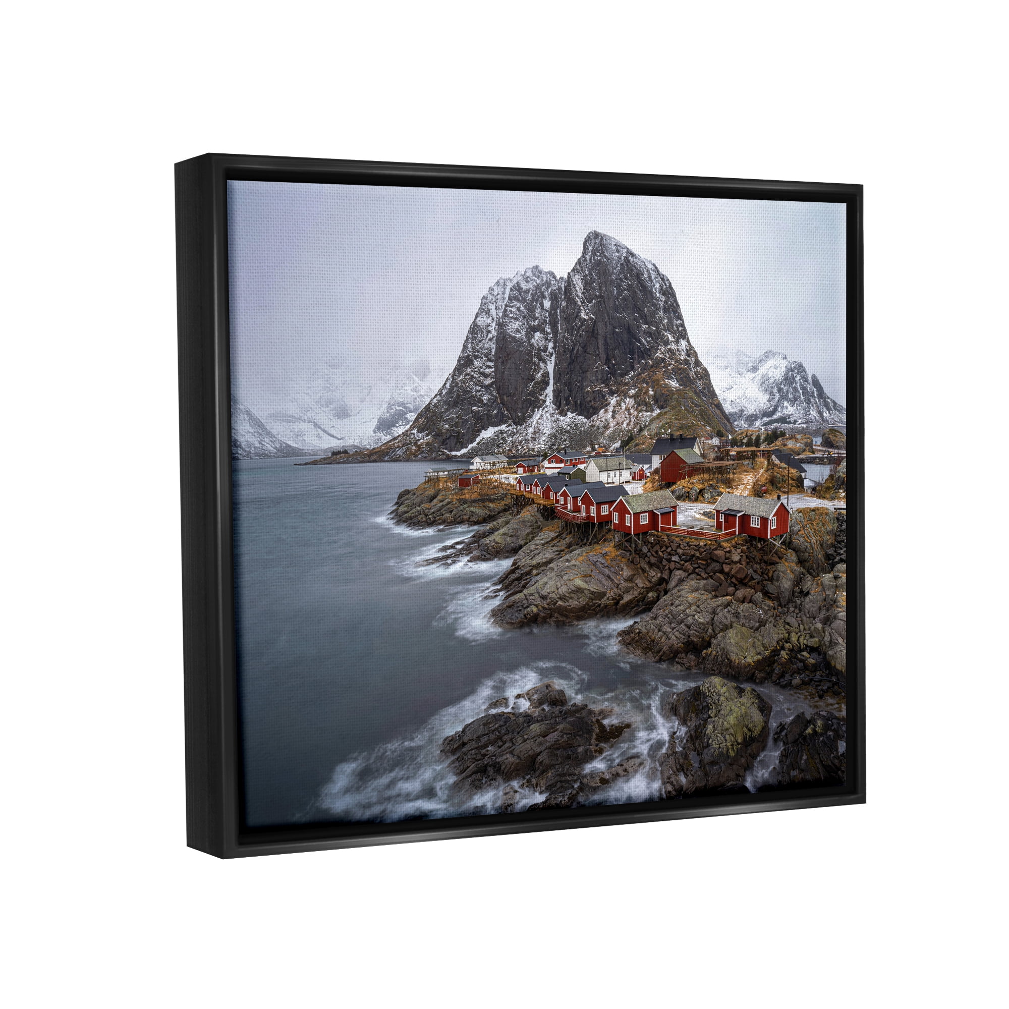 Stupell Industries Cliffside Nautical Town Landscape Photography Black Floater Framed Canvas Art Print Wall Art, 21 x 17
