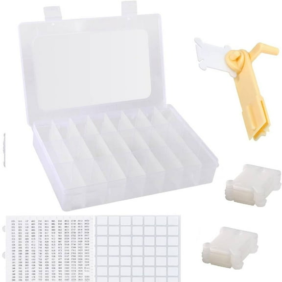 Embroidery Floss Organizer, Cross Stitch Thread Storage Box Tools - Bobbin Winder, 1 Removable 36 Compartments with 100 Floss Bobbins  and Stickers for Craft DIY Embroidery Sewing Storage