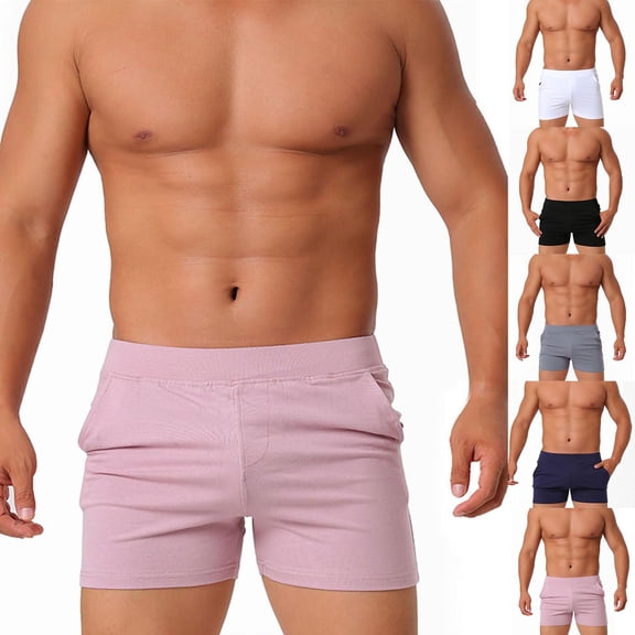 SGFCWSX Mens Sleep Shorts,Casual Home Shorts with Pockets Boxer Briefs Waistband Lightweight Loungewear Sleepwear Pink Size 2XL