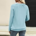 thumbnail image 4 of Miluxas Womens V Neck Long Sleeve Shirts Pleated Tops Fall Dressy Solid Color Casual Blouses Light Blue M(M), 4 of 8