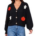thumbnail image 2 of Edvintorg Cropped Cardigan for Women Halloween V Neck Loose Casual Knit Sweater Lightweight Open Front Top Women Clothing Black S-XL, 2 of 8