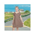 thumbnail image 2 of Sunny Fashion Girls Dress Brown Striped Short Sleeve Knit Daily School Straight Loose Basic 6 Years, 2 of 7