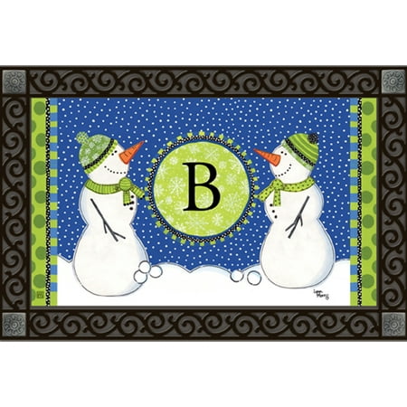 Winter Frolic Monogram B Doormat Indoor Outdoor Snowman Letter B By Matmates