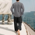 thumbnail image 5 of Maqroz Men's Summer 2-Piece Long Sleeve Button Down Top with Wide Leg Trousers Casual Business Wear Office Smart Relaxed Coordinated Lightweight Outfit with Pockets, 5 of 5