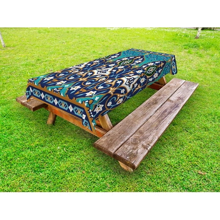 

Moroccan Outdoor Tablecloth Ottoman Folkloric Art Inspired Abstract Aged Middle Age Renaissance Artful Print Decorative Washable Fabric Picnic Tablecloth 58 X 120 Inches Navy Blue by Ambesonne