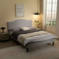 thumbnail image 3 of VECELO Full Size Bed Frame, Modern Upholstered Platform Bed Frame with Flannel Adjustable Headboard, Strong Wood Slats Supports, No Box Spring Needed, Gray, 3 of 11