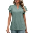 thumbnail image 1 of Chbgutlmr Summer Tops for Women Eyelet V Neck Tees Ruffle Sleeve Solid Color Comfy Casual Tunic Top, 1 of 7