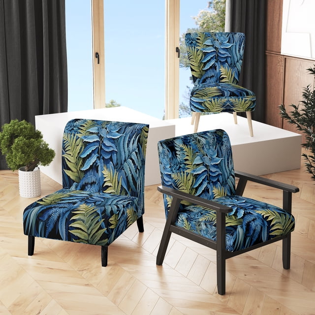 Designart « Blue Ferns Cobalt Charm II » Fauteuil d'Appoint Rembourré à Fougères Bleues - Fauteuil Moderne pour Salon