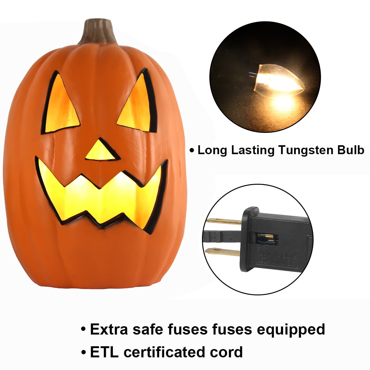 Halloween Pumpkin - 16 Inch Lighted Jack O Lantern - Holiday Pre-lit  Pumpkin Lantern with ETL Certified Cord and 2 Fuses - Perfect for Halloween  
