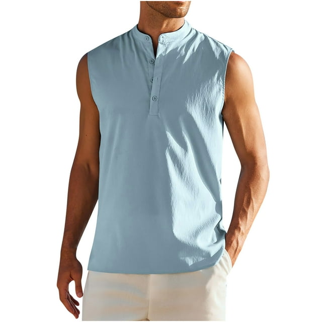 CHGBMOK Compression Tank Top Men Fashion Summer Stand Collar Button Leisure Sleeveless Sizes S-3XL