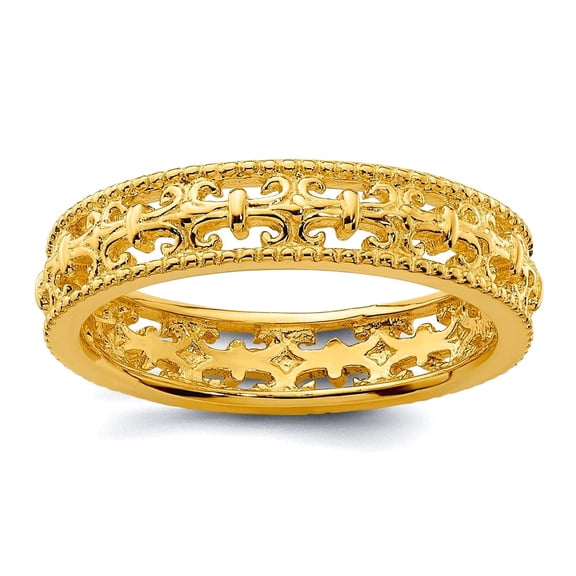 925 Sterling Silver Stackable Gold Plated Carved Band Size 5 Stackable Ring for Women and Men