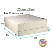 DS USA USA Grandeur Deluxe Mattress and Low 5" Height Box Spring Set with Metal Bed Frame- Orthopedic, Quilted Fabric Cover, Good for your back, Longlasting Comfort and 2-Sided (Queen 60"x80" x12")
