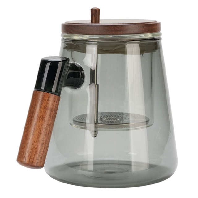 Tetera, 750 Ml, Transparente, Resistencia Al Calor, De Madera De Nogal, Infusor, Vidrio Engrosado, Separación De Agua, Tetera Para Preparar Té