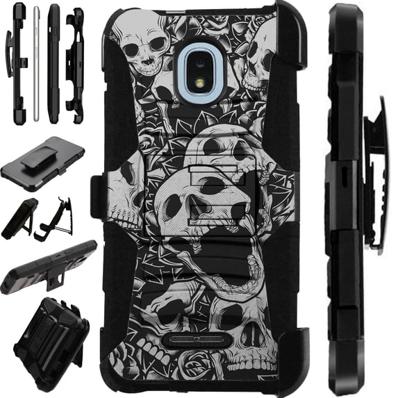 WORLD ACC LuxGuard Holster Compatible with Wiko Ride | AT&T Radiant Core | Cricket Icon Case Hybrid Phone Cover (Skull