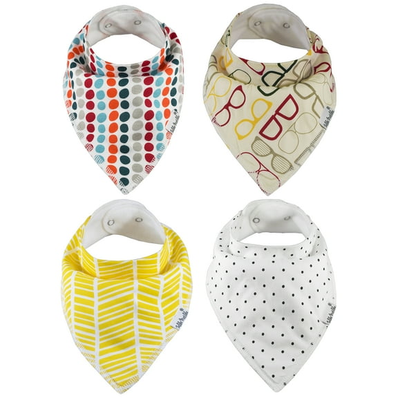 Zelda Matilda Set of 4 Bandana Bibs - Adjustable - Organic Cotton - "Dotty Set"