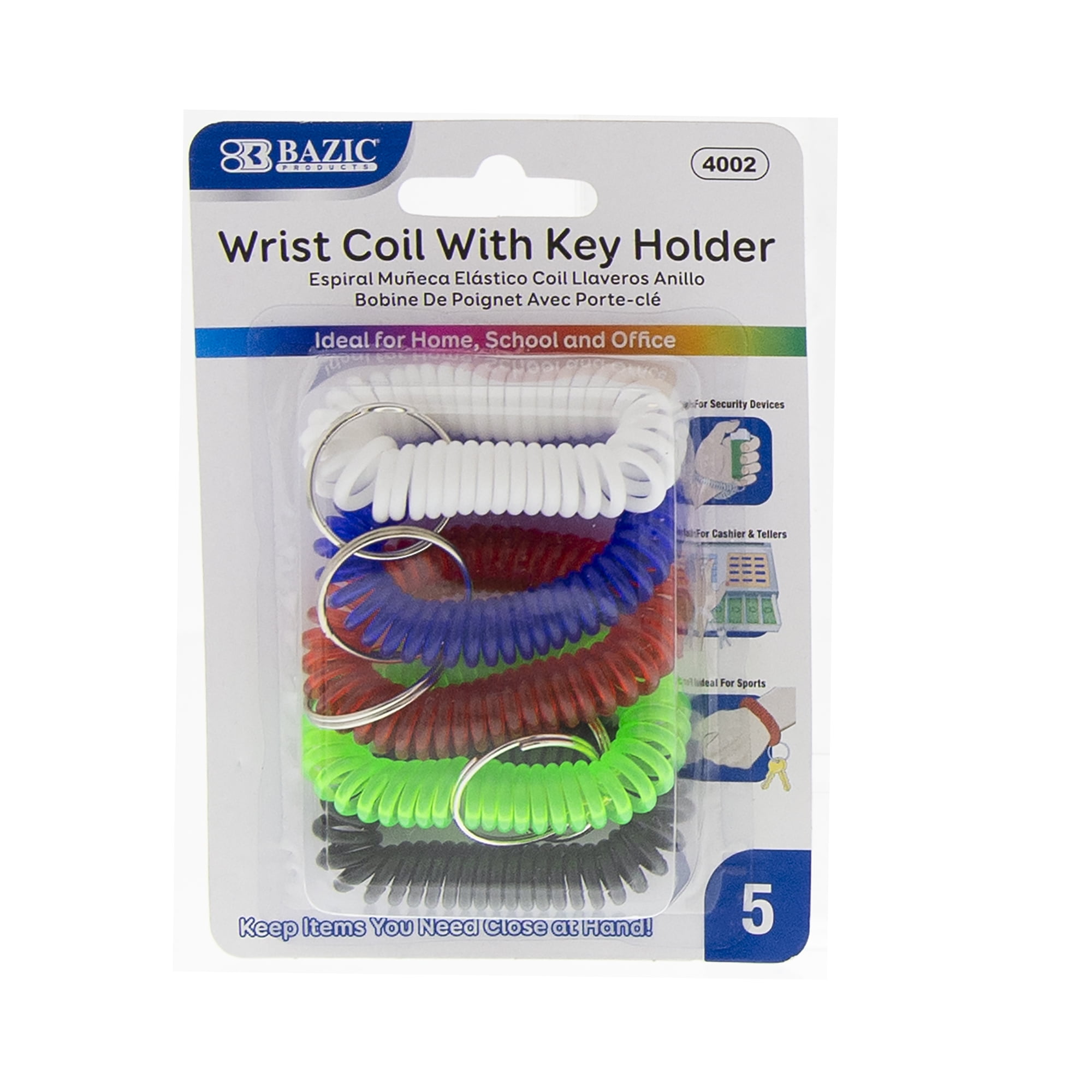BAZIC Wrist Coil Wrist Key Chain, Wrist Band Key Ring (5/Pack), 1Pack