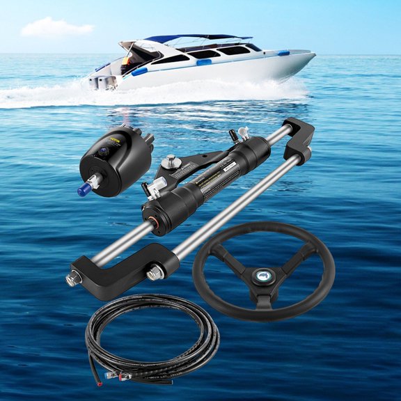 300HP Boat Hydraulic Steering System - Helm Pump, Cylinder, Steering Wheel and 18-Foot Hose Kit