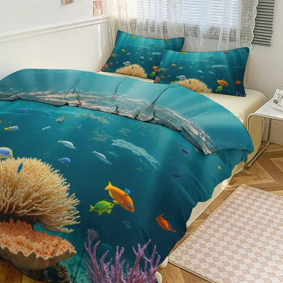 Vibrant Coral Reef Life Duvet Cover Set Bedding Set Polyester Quilt Cover for Bedroom Decoration