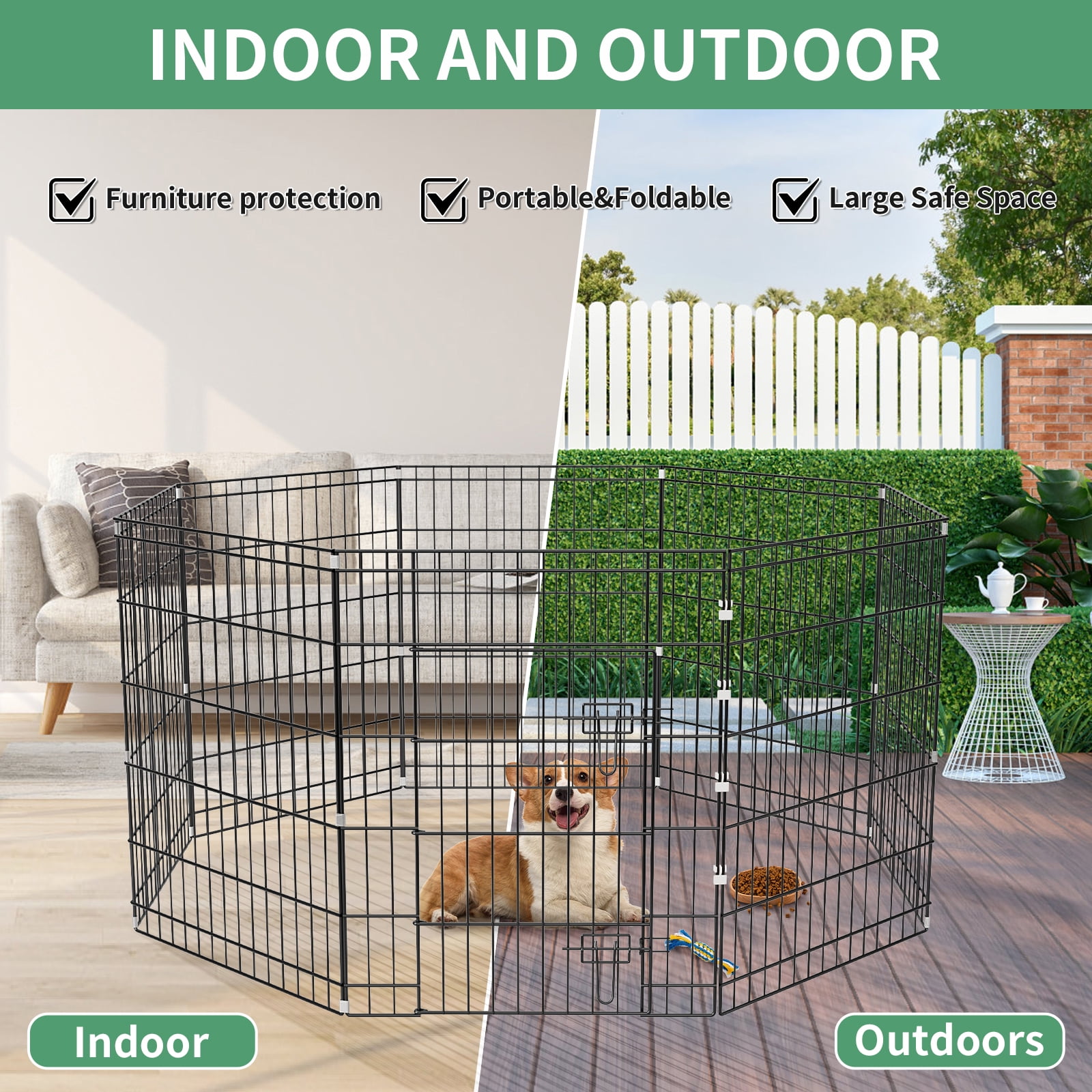 Zephypaws 8-Panel 30" High Dog Playpen with Lockable Door, Foldable Pet Fence Exercise Pen for Small to Medium Dogs, Portable Metal Wire Puppy Playpen for Indoor and Outdoor Use