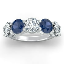 ARAIYA FINE JEWELRY 1/2 CT. T.W Round Shape Lab Grown Diamond and Natural Blue Sapphrie Five Stone Anniversary Band Ring | 14K White Gold Five Stone Wedding Band Ring Size 5.5