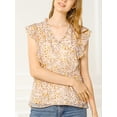 thumbnail image 2 of Unique Bargains Blouse à Volants pour Femmes Florale Décontractée Col en V Manches Courtes, 2 of 4