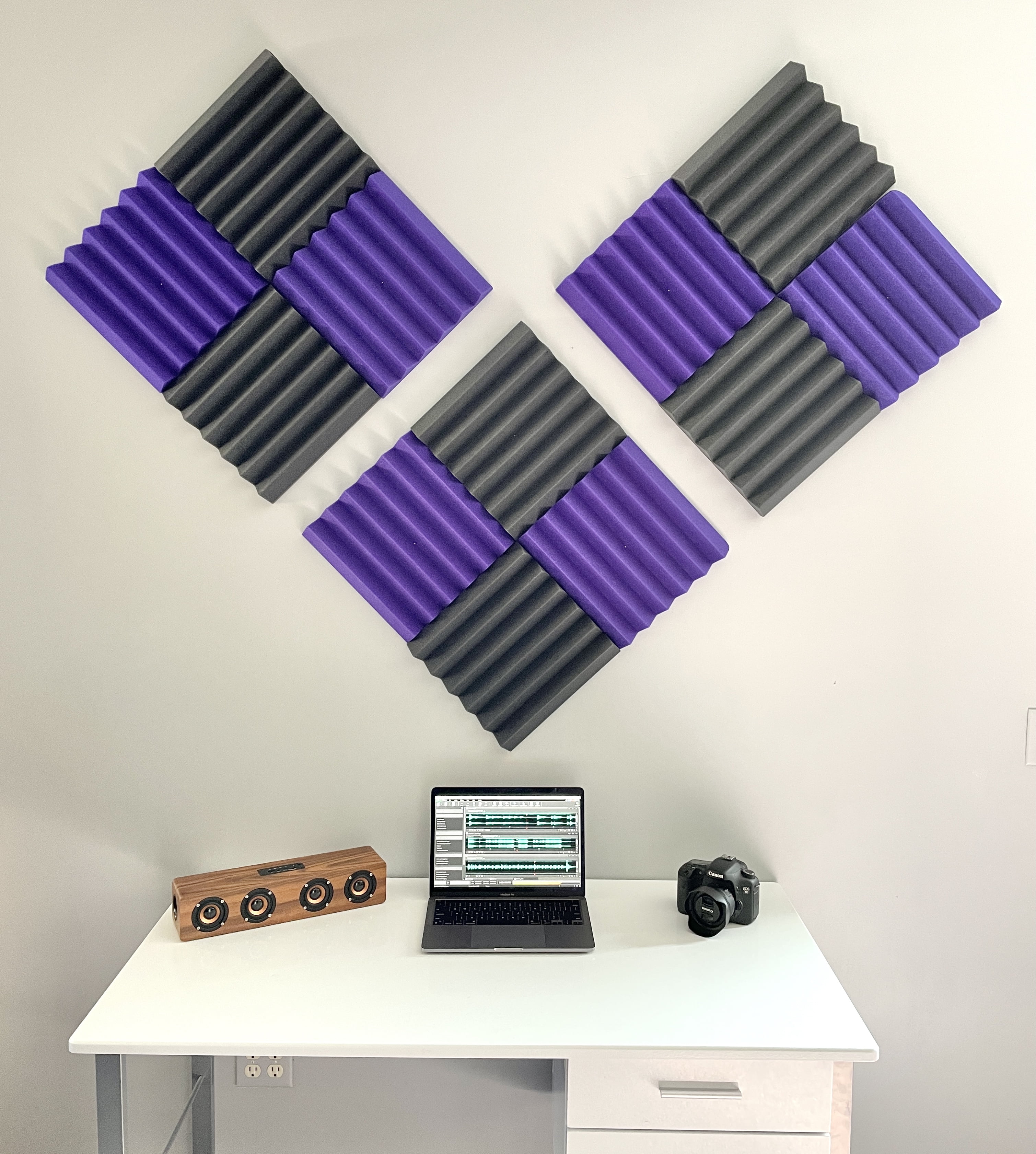 2x12x12-12PK ROYAL PURPLE/CHARCOAL Acoustic Wedge Soundproofing Studio Foam Tiles Panels