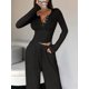 thumbnail image 5 of Conjuntos de Dos Piezas de Otoño para Mujer, Camiseta de Larga con Cuello en V y Pantalones Anchos, Conjuntos de Chándal Informal. Negro M, 5 of 8