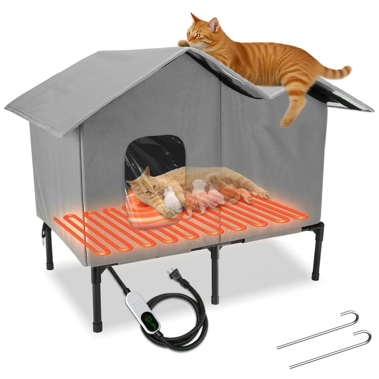 Heated Outdoor Cat House for Winter Weatherproof Insulated Oxford