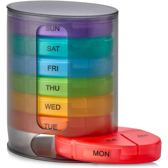 MEDca Weekly Pill Case, 7 Stackable Compartments, 4 Times Daily, Rainbow