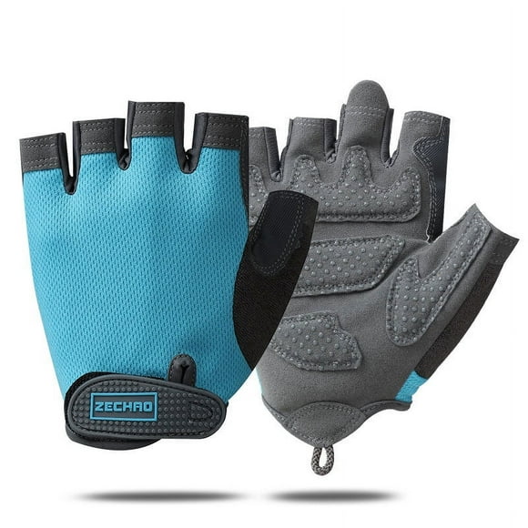 Half Finger Cycling Gloves, Men Bodybuilding Glove Moto Cross Glove Scooter Cycling Gloves (Blue, L)