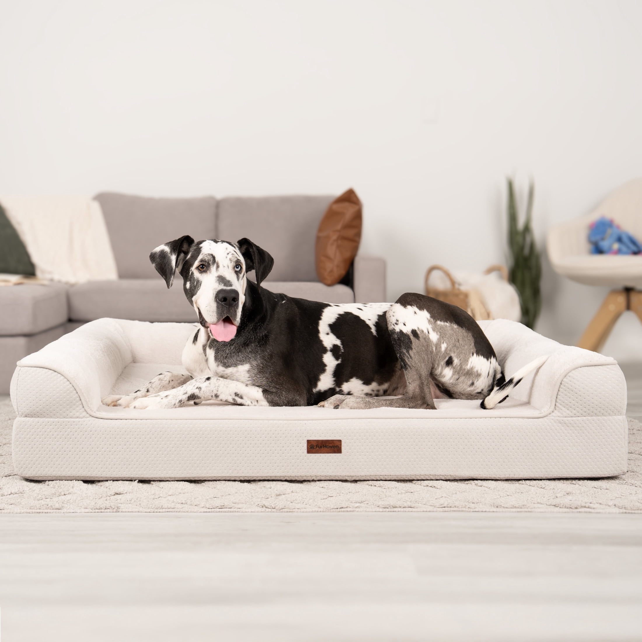 FurHaven Jumbo Plus (53"x40") Cooling Gel Dog Bed – Cool Gel Memory Foam Sofa Pet Bed, Embossed Velvet, Removable Washable Cover, Clay