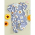 thumbnail image 3 of Bslissey Newborn Baby Girls Summer Jumpsuit Flower Print Short Sleeve Zipper Footless Rompers Infant Toddler Cute One Piece Bodysuit 3M 6M 12M 18M 24M, 3 of 9