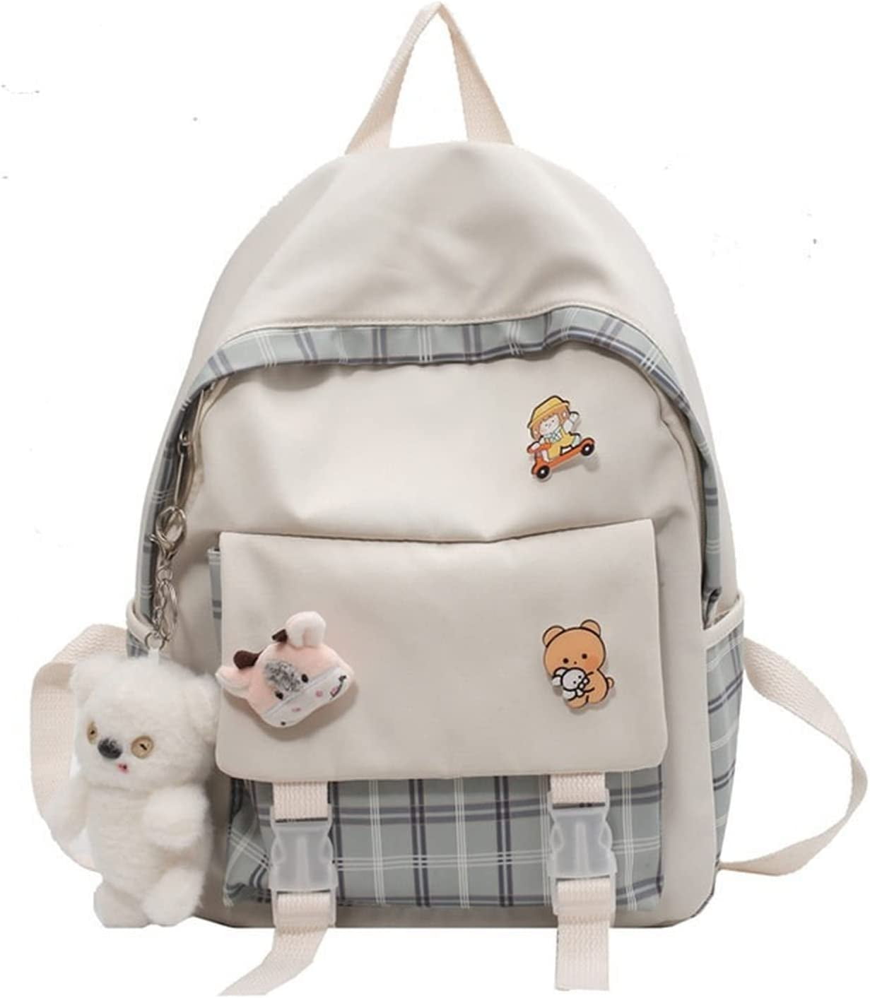 Kawaii JK Checkred Backpack with Bear Pendant & Pins - Student Cute ...