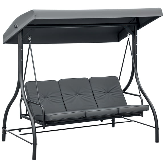 Outsunny 3 Seater Patio Swing Chair with Canopy Convertible Porch Swing Bed