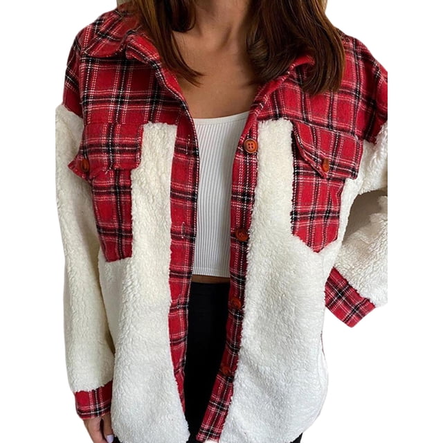 Txlixc Mujeres y enfermedades agudas; Chaqueta s, chaqueta de bolsillo a cuadros de manga larga caliente para fiestas de vacaciones Txlixc moda