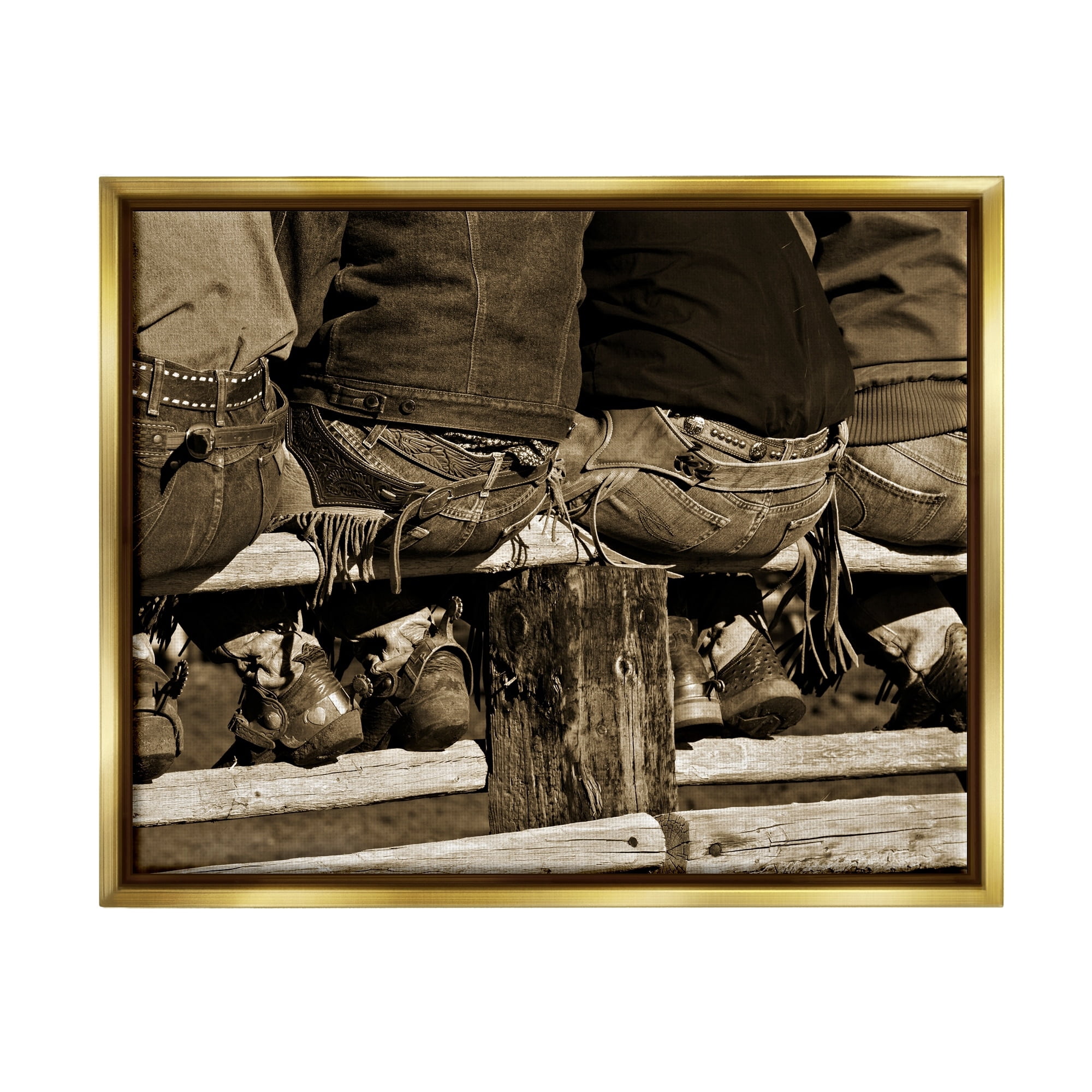 Stupell Industries Vintage Western Cowboys Sitting Sepia Photography Photograph Metallic Gold Floating Framed Canvas Print Wall Art, Design by Lisa Dearing