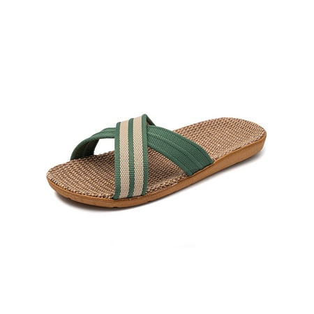 

Zodanni Unisex Flat Sandals Linen Slides Beach Slide Sandal Floor Shoes House Casual Summer Green D 5-5.5