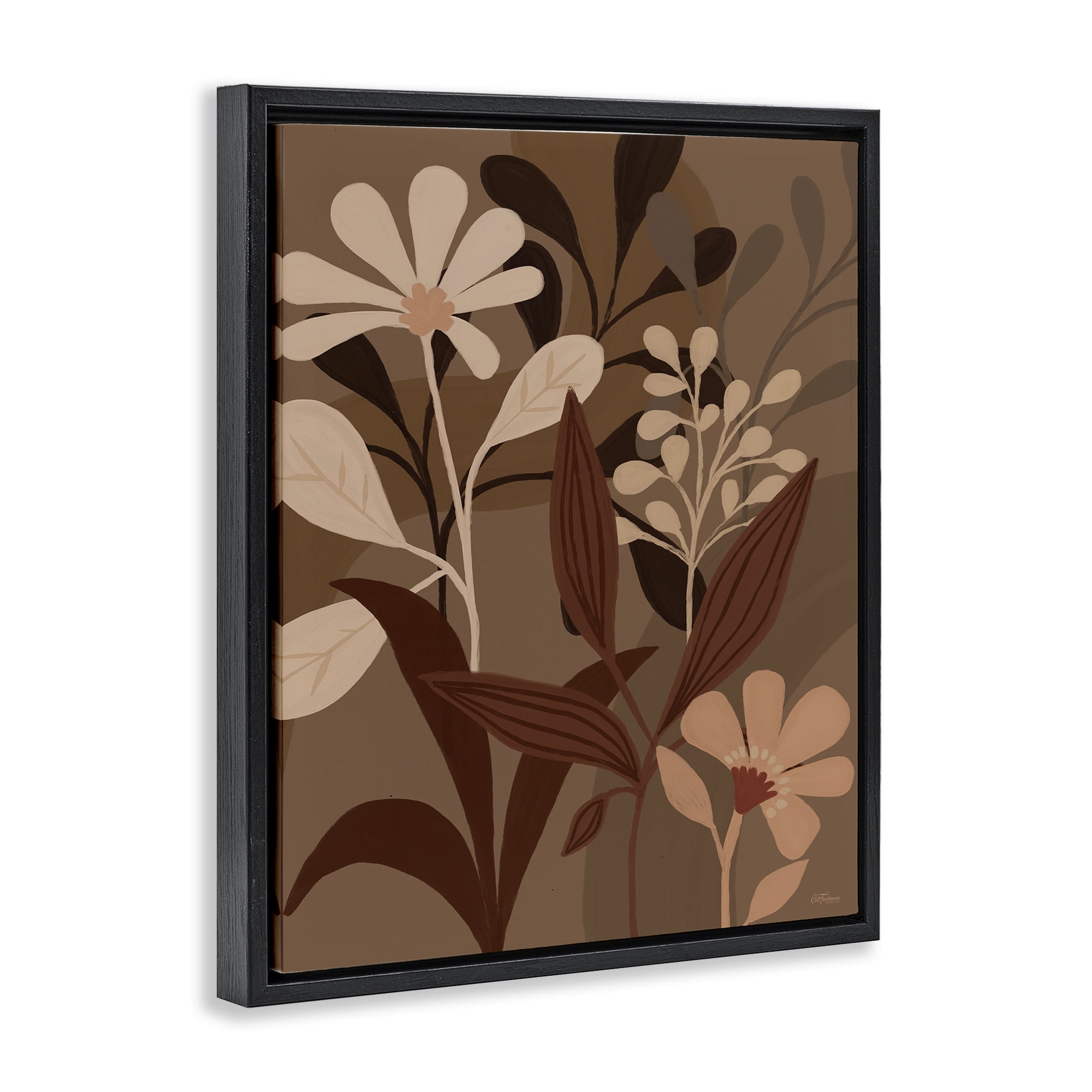 Stupell Industries Muted Boho Botanicals Plants & Flowers Painting Black Floater Framed Canvas Art Print Wall Art, 17 x 21