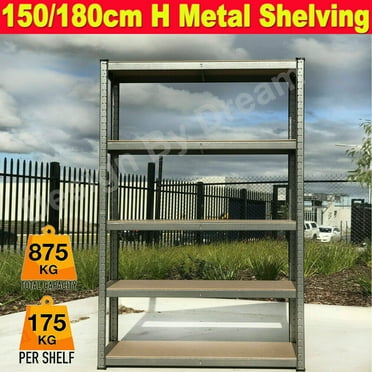 Bowoshen Garage Shelving Units, Adjustable Boltless 5-Tier Metal Garage Storage Rack Shelves, 180cm H,Black